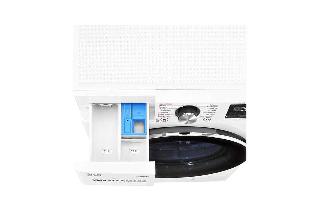 LG 10,5kg parná práčka / 7 kg sušička, A (v rozsahu A až G), Direct Drive™ motor, AI DD™ - optimálna voľba pracích pohybov, TurboWash™ 360°, Steam+™ - parné pranie, ThinQ™ + WiFi, F4DV910H2, thumbnail 6