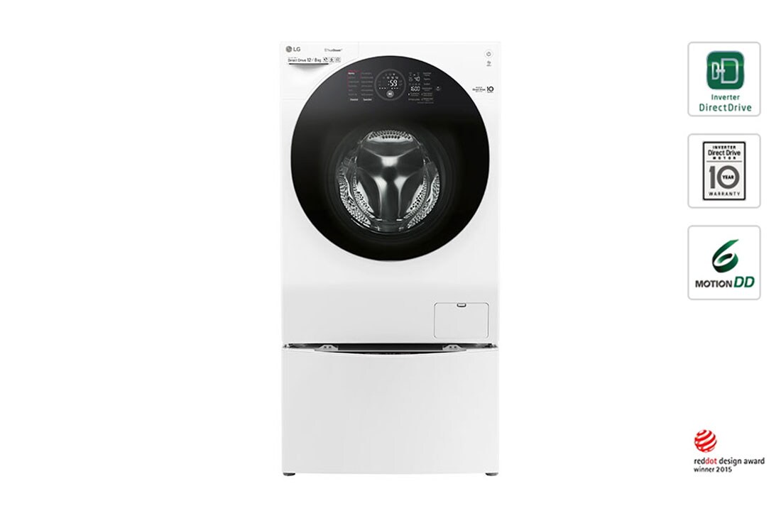LG 10,5 kg parná práčka / 7 kg sušička / 2 kg mini pračka, TWINWash™, 1400 ot./min, A (v rozsahu A až G), 6 Motion DD, Direct Drive™, TrueSteam™, EcoHybrid™, ThinQ™ + WiFi pripojenie, Pridať bielizeň, 12 programov, 8 možností sušenia, F104G1JCH2N