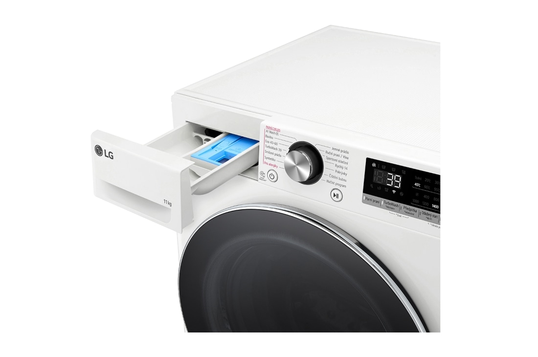LG 10 kg parná práčka LG | 1400 ot./min | Direct Drive™ | AI DD™ | TurboWash™360°, top view with detergant view , FSR7A04WC, thumbnail 5