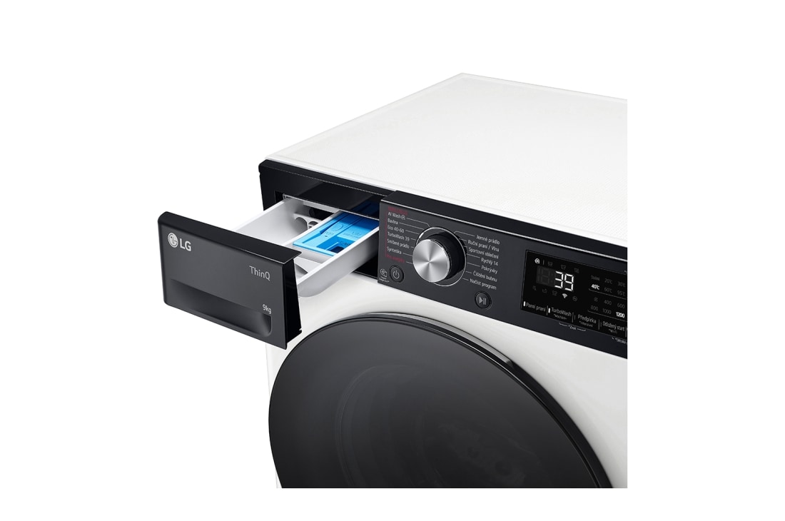 LG 9 kg slim parná práčka LG | 1200 ot./min | Direct Drive™ | AI DD™ | TurboWash™360°, detergent side view, FBLR7A92WG, thumbnail 5