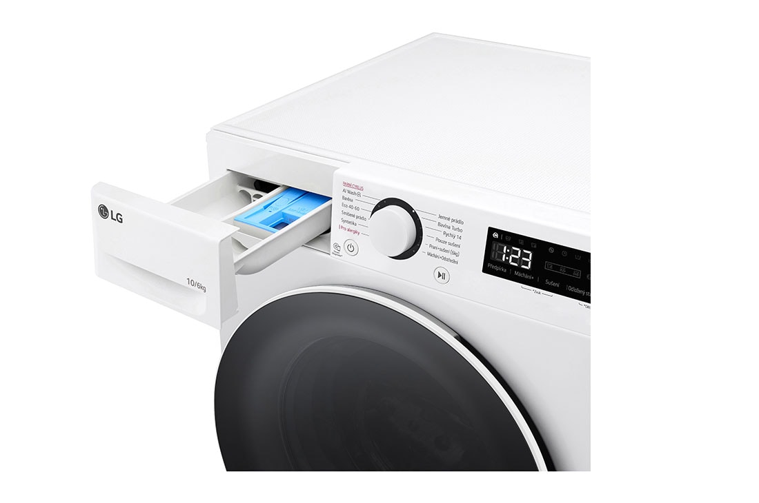 LG 10 kg parná práčka / 6 kg sušička LG | 1400 ot./min | Direct Drive™ | AI DD™, Detergent port top view, FCR5A06WW, thumbnail 5