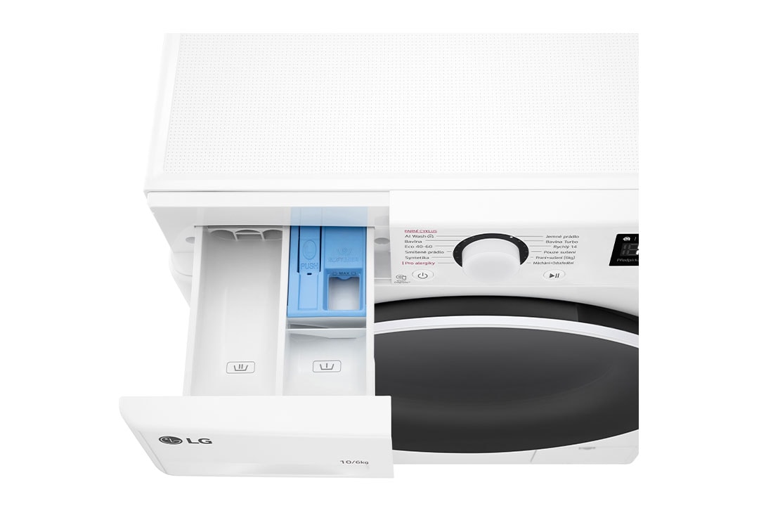 LG 10 kg parná práčka / 6 kg sušička LG | 1400 ot./min | Direct Drive™ | AI DD™, Detergent port view, FCR5A06WW, thumbnail 6