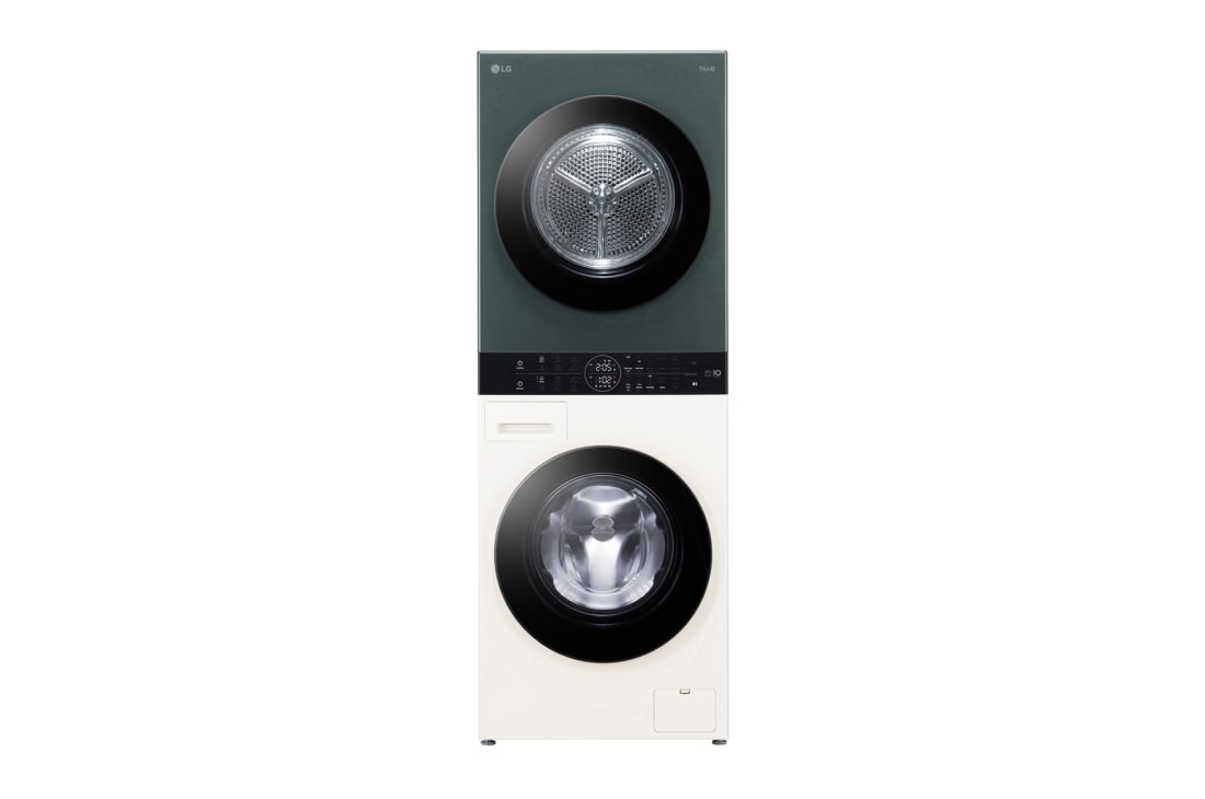 LG WashTower | 12 / 10 kg |1400 ot./min | AI DD™ | TurboWash™360°| Biela/zelená, front, WT1210EGF