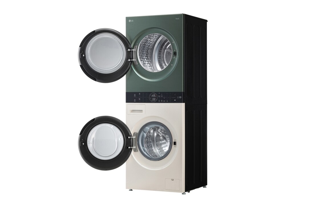 LG WashTower | 12 / 10 kg |1400 ot./min | AI DD™ | TurboWash™360°| Biela/zelená, left open, WT1210EGF, thumbnail 7