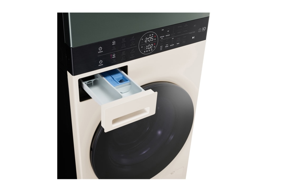 LG WashTower | 12 / 10 kg |1400 ot./min | AI DD™ | TurboWash™360°| Biela/zelená, drawer open, WT1210EGF, thumbnail 8