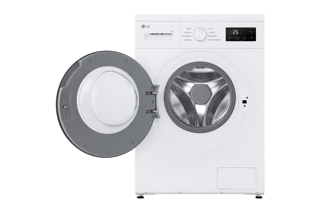 LG Slim práčka LG | 7 kg | A | 1400 ot./min | Rýchly 30' hygienický program | Biela, Front view Door open, F4A10S7NWK, thumbnail 2