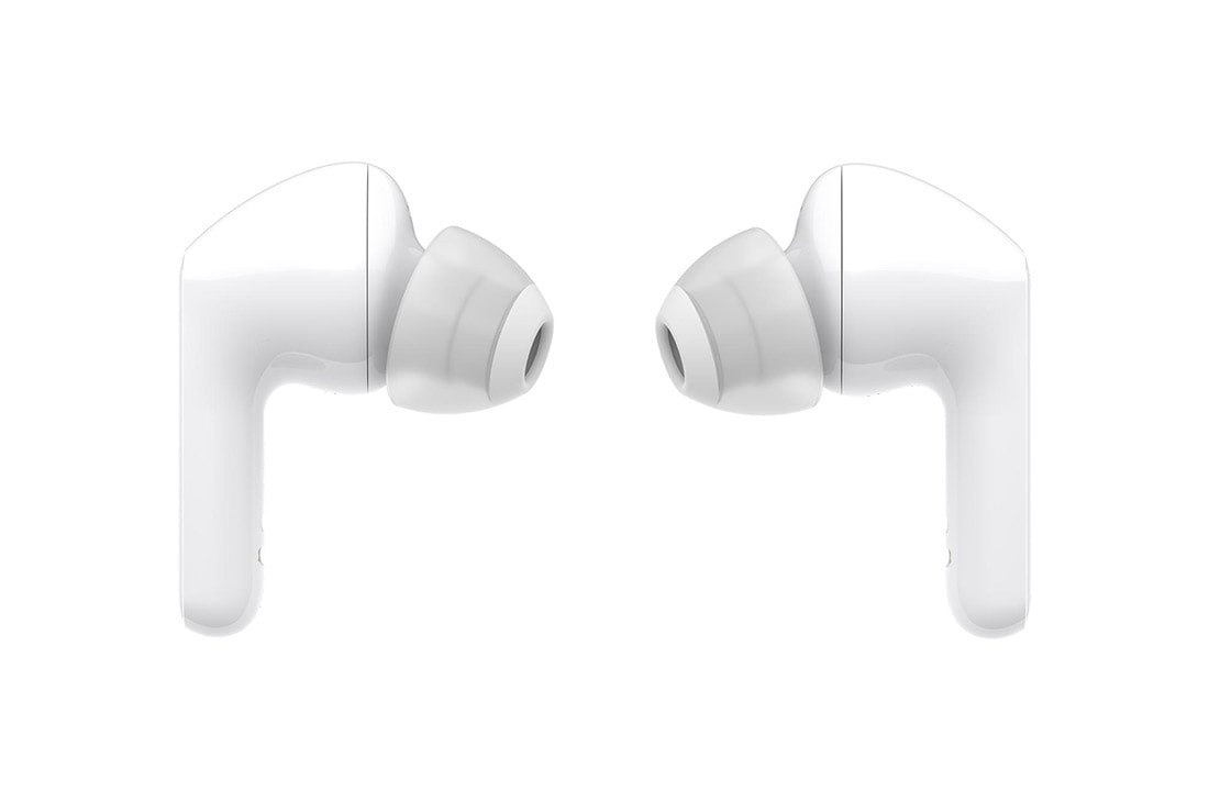 LG Bluetooth bezdrôtové sluchátka | Čistenie UVnano | Meridian Audio | režim Ambient sound | duálne mikrofóny na sluchátkach | výdrž batérie až 18 hodín  , Pohľad spredu na dva hroty špuntov smerujúcich k sebe, HBS-FN6W, thumbnail 9