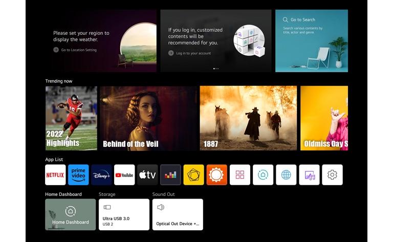 Disney+, YouTube, Apple TV a pod. sú k dispozícii a ľahko dostupné v systéme webOS 22.