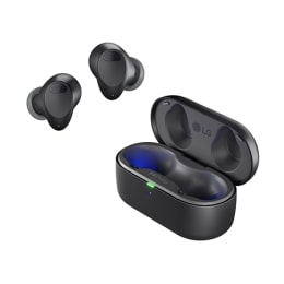 While the earbuds are in the air, light is emitted from the case, opening the cradle's lid. Plug and Wireless appear on the left2