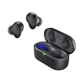 While the earbuds are in the air, light is emitted from the case, opening the cradle's lid. Plug and Wireless appear on the left1