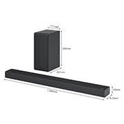 LG S65Q - LG Soundbar LG, priečny pohľad so zadným reproduktorom zvukového panela a rozmery, S65Q, thumbnail 3