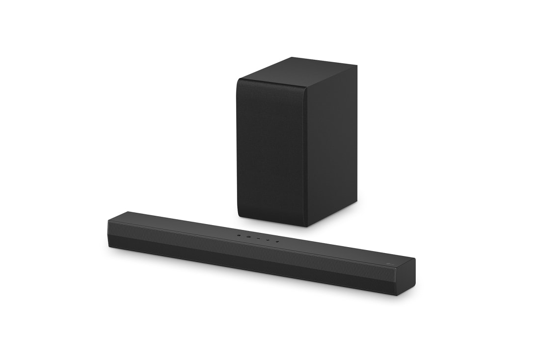 LG Soundbar pre TV, 2.1-kanálový, S40T, Pohľad zhora zboku na LG Soundbar S40T a subwoofer, S40T, thumbnail 2