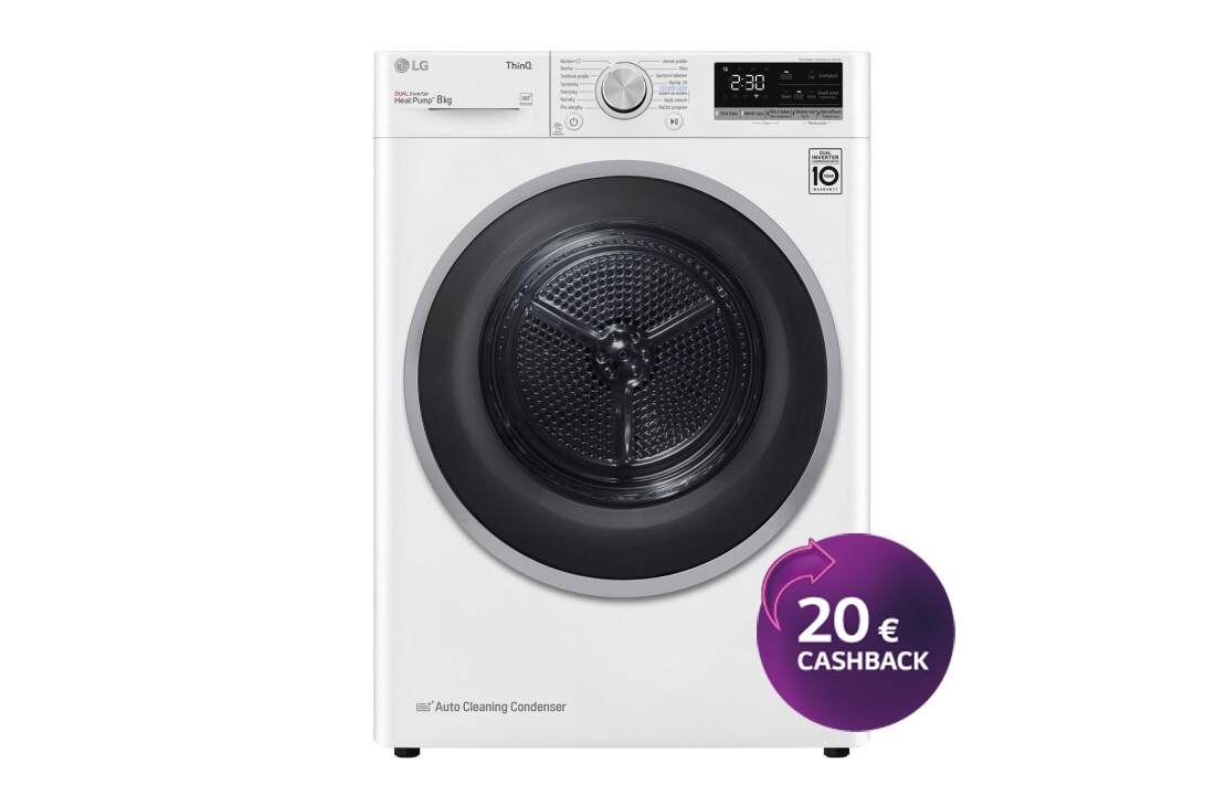 LG 8 kg sušička LG | Režim Energia / Čas | automatické čistenie kondenzátora | Wi-Fi, RC8TV9AVSN, RC8TV9AVSN