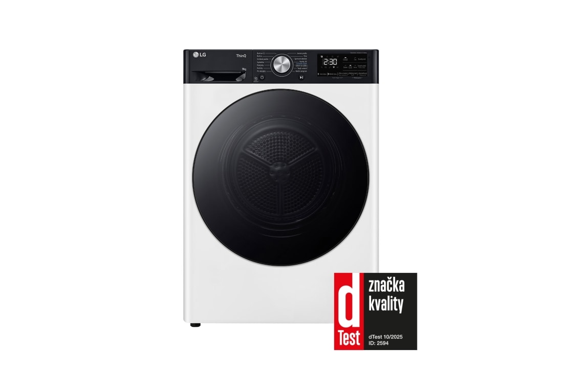 LG 9 kg sušička LG | Režim Energia / Čas | automatické čistenie kondenzátora | Wi-Fi, Front view logo, RH91V9LVEN