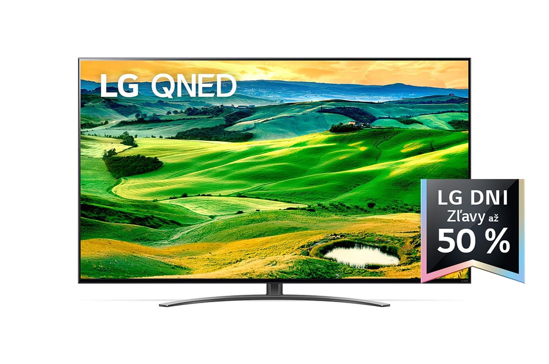 LG 75'' LG QNED TV, webOS Smart TV, Pohľad spredu na televízor LG QNED s ilustračným obrazom a logom produktu, 75QNED813QA