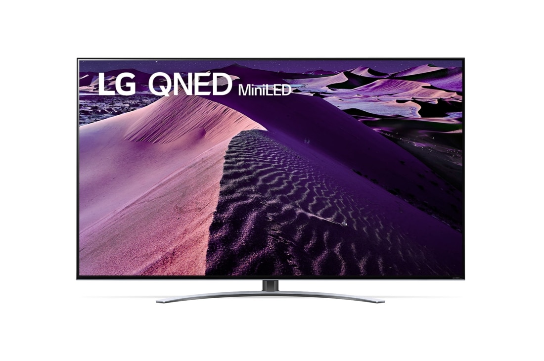 LG 75'' LG QNED TV, webOS Smart TV, Pohľad spredu na televízor LG QNED s ilustračným obrazom a logom produktu, 75QNED873QB