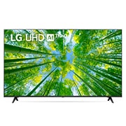LG 65'' LG UHD TV, webOS Smart TV, Pohľad spredu na televízor LG s rozlíšením UHD s ilustračným obrázkom a logom produktu, 65UQ80003LB, thumbnail 1