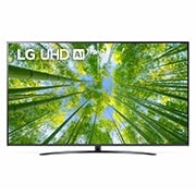 LG 70'' LG UHD TV, webOS Smart TV, Pohľad spredu na televízor LG s rozlíšením UHD s ilustračným obrázkom a logom produktu, 70UQ81003LB, thumbnail 1