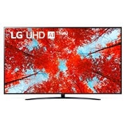 LG 75'' LG UHD TV, webOS Smart TV, Pohľad spredu na televízor LG s rozlíšením UHD s ilustračným obrázkom a logom produktu, 75UQ91003LA, thumbnail 1