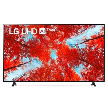 Pohľad spredu na televízor LG s rozlíšením UHD s ilustračným obrázkom a logom produktu1