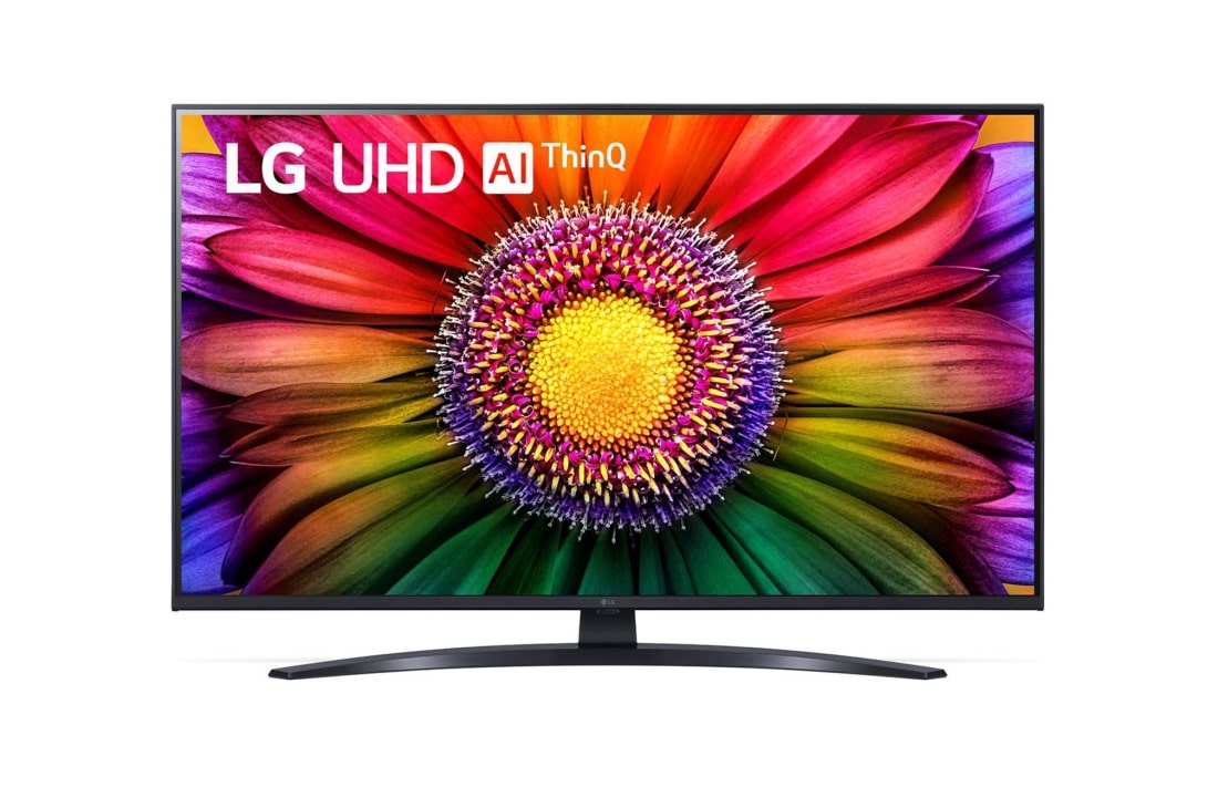 LG 43-palcový televízor Smart TV LG UHD UR81 s rozlíšením 4K, 2023, Pohľad spredu na televízor LG UHD TV, 43UR81003LJ