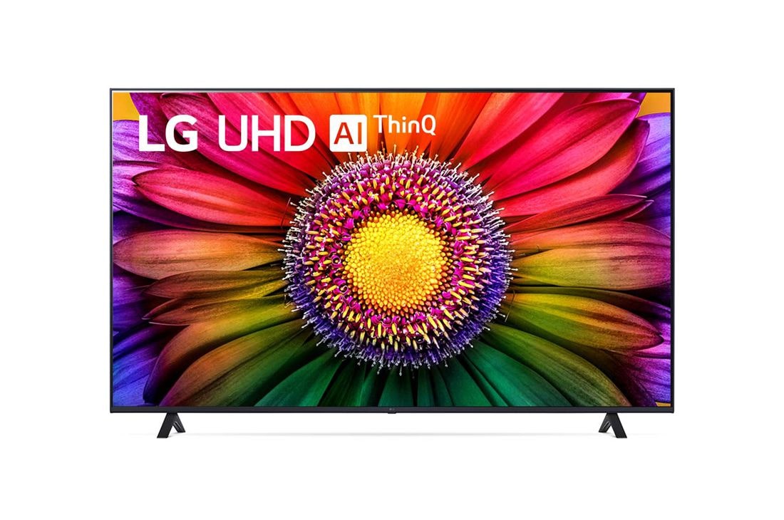 LG 70-palcový televízor Smart TV LG UHD UR80 s rozlíšením 4K, 2023, Pohľad spredu na televízor LG UHD TV, 70UR80003LJ