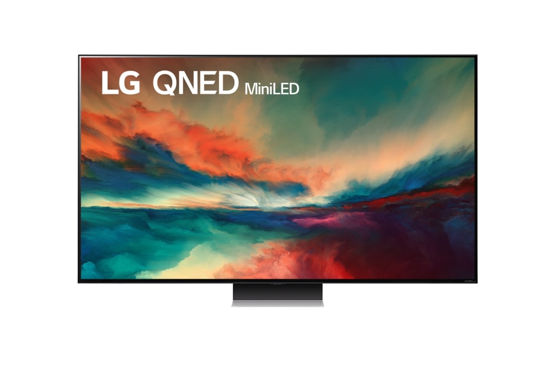 LG 65'' LG QNED TV, Procesor α7 Gen6 AI, webOS smart TV, Pohľad spredu na televízor LG QNED s ilustračným obrázkom a logom produktu, 65QNED863RE