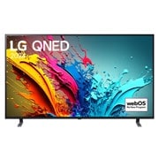 LG 75-palcový LG QNED AI QNED85 4K Smart TV 2024, Pohľad spredu na LG QNED TV, QNED85 s textom LG QNED, 2024 a logom webOS Re:New Program na obrazovke, 75QNED85T6C, thumbnail 1