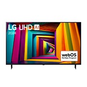 LG 55-palcový LG UHD AI UT91 4K Smart TV 2024, Pohľad spredu na LG UHD TV, UT90 s textom LG UHD AI , 2024 a logom webOS Re:New Program na obrazovke, 55UT91006LA, thumbnail 1