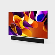 LG 77-palcový LG OLED evo AI G4 4K Smart TV OLED77G4, Mierne naklonený ľavý bočný pohľad na LG OLED TV evo TV, OLED G4 na stene so Soundbarom pod televízorom, OLED77G45LW, thumbnail 3