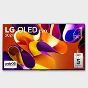 LG 65-palcový LG OLED evo AI G4 4K Smart TV OLED65G4, Pohľad spredu s televízorom LG OLED evo AI, OLED G4, emblémom 11 rokov svetovej jednotky OLED, logom webOS Re:New Program a logom 5-ročnej záruky na panel na obrazovke, OLED65G45LW, thumbnail 4