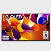 LG 55-palcový LG OLED evo AI G4 4K Smart TV OLED55G4, Pohľad spredu s televízorom LG OLED evo AI, OLED G4, emblémom 11 rokov svetovej jednotky OLED, logom webOS Re:New Program a logom 5-ročnej záruky na panel na obrazovke, OLED55G45LW, thumbnail 1