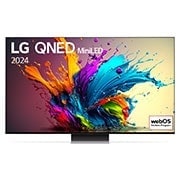 LG 75-palcový LG QNED MiniLED QNED90 4K Smart TV 2024, Čelní pohled na televizor LG QNED89 zobrazující na obrazovce text LG QNED, 2024 a logo programu webOS Re:New, 75QNED91T6A, thumbnail 1