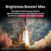 LG 48 palcový LG OLED evo AI G5 4K Smart TV 2025, Raketoplán, ktorý štartuje zo zeme. Scéna je rozdelená v strede, pričom jedna polovica je mierne tmavšia a matnejšia. Druhá polovica ukazuje, ako je šľahajúci plameň raketového štartu pozoruhodne jasn, OLED48G56LS, thumbnail 7