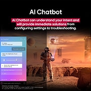 LG 55 palcový LG OLED evo AI C5 4K Smart TV 2025, Na obrazovke televízora LG TV sa prehráva sci-fi obsah. Na obrazovke je rozhranie AI Chatbot. Používateľ poslal chatbotu správu, že obrazovka je príliš tmavá. Chatbot ponúkol riešenia požiadavky. Celá, OLED55C56LB, thumbnail 13