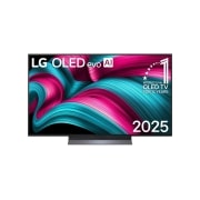 LG 48 palcový LG OLED evo AI C5 4K Smart TV 2025, Pohľad spredu na LG OLED evo AI C5 4K Smart TV. Na obrazovke sa zobrazuje emblém 12 rokov svetovej jednotky v OLED a logo LG OLED evo AI 2025., OLED48C56LB, thumbnail 1