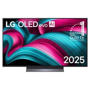 LG 48 palcový televízor LG OLED evo AI C5 4K Smart TV 2025, Pohľad spredu na LG OLED evo AI C5 4K Smart TV. Na obrazovke sa  zobrazuje emblém  12 rokov svetovej jednotky v OLED a logo LG OLED evo AI 2025., OLED48C54LA, thumbnail 1