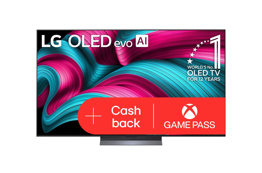 LG 65-palcový televízor LG OLED evo AI C5 4K Smart TV 2025, Pohľad spredu na LG OLED evo AI C5 4K Smart TV. Na obrazovke sa zobrazuje emblém 12 rokov svetovej jednotky v OLED a logo LG OLED evo AI 2025., OLED65C54LA