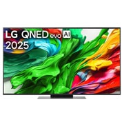 LG 55 palcový LG QNED evo AI QNED85 4K Smart TV 2025, Pohľad spredu na LG QNED evo QNED92 TV, logo LG QNED evo AI v hornom rohu. Na televízore LG QNED evo QNED92 TV sa zobrazujú farebné textúry pripomínajúce maľbu, ktoré sa spájajú., 55QNED86A6A, thumbnail 1