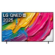 LG 86 palcový LG QNED AI QNED80 4K Smart TV 2025, Pohľad spredu na televízor LG QNED80 TV, logo LG QNED AI v hornom rohu. Na televízore LG QNED TV sa zobrazujú farebné textúry pripomínajúce maľbu, ktoré sa spájajú., 86QNED80A6A, thumbnail 1