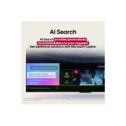 LG 55 palcový LG OLED evo AI G5 4K Smart TV 2025, Pohľad zblízka na obrazovku LG OLED TV ukazujúcu, ako funguje AI Search. Otvorené je malé okno chatu, ktoré zobrazuje, ako sa používateľ opýtal, aké športové hry sú k dispozícii. AI hľadanie odpovedal, OLED55G56LS, thumbnail 11