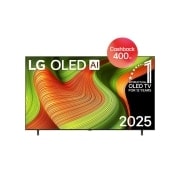 LG 77 palcový televízor LG OLED AI B5 4K Smart TV 2025, Pohľad spredu na LG OLED AI B5 4K Smart TV. Na obrazovke je znak 12 rokov svetová jednotka v OLED a logo LG OLED AI 2025., OLED77B56LA, thumbnail 1
