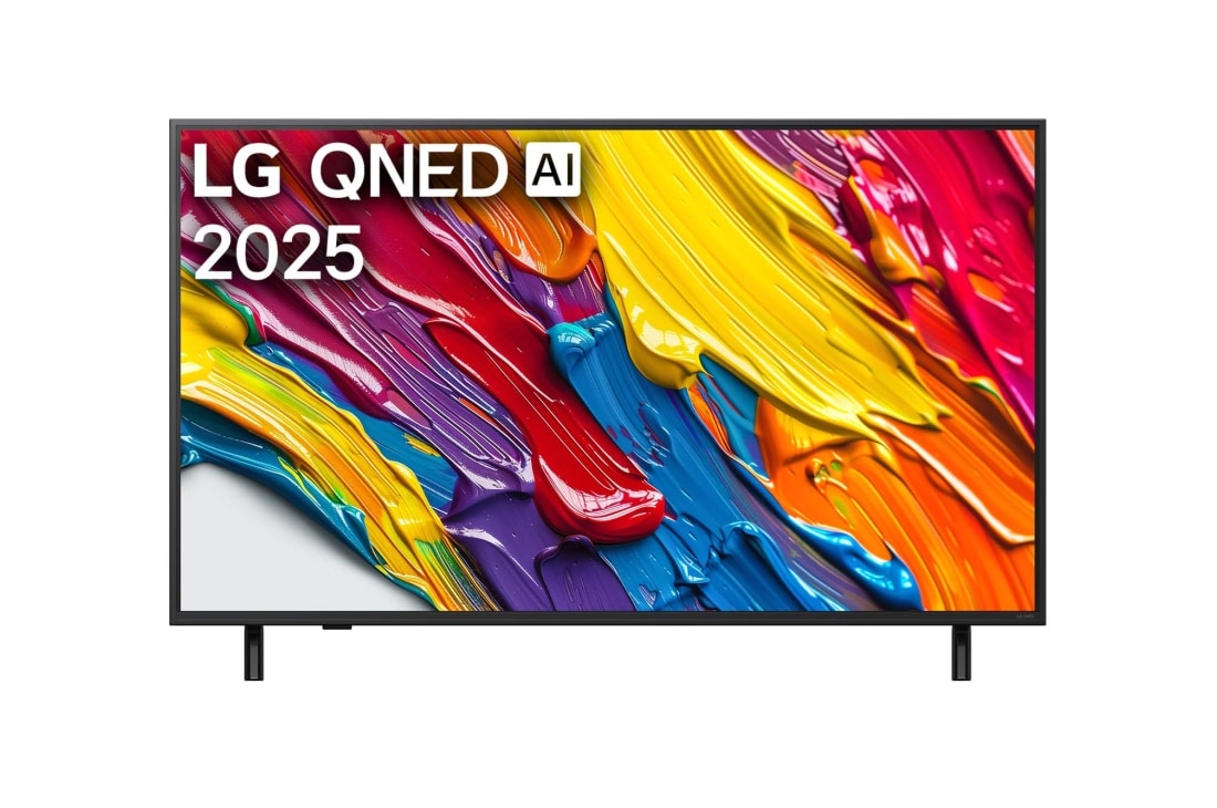LG 50 -palcový LG QNED AI QNED82 4K Smart TV 2025, Pohľad spredu na televízor LG QNED82 TV, logo LG QNED AI v hornom rohu. Na televízore LG QNED TV sa zobrazujú farebné textúry pripomínajúce maľbu, ktoré sa spájajú., 50QNED82A6B