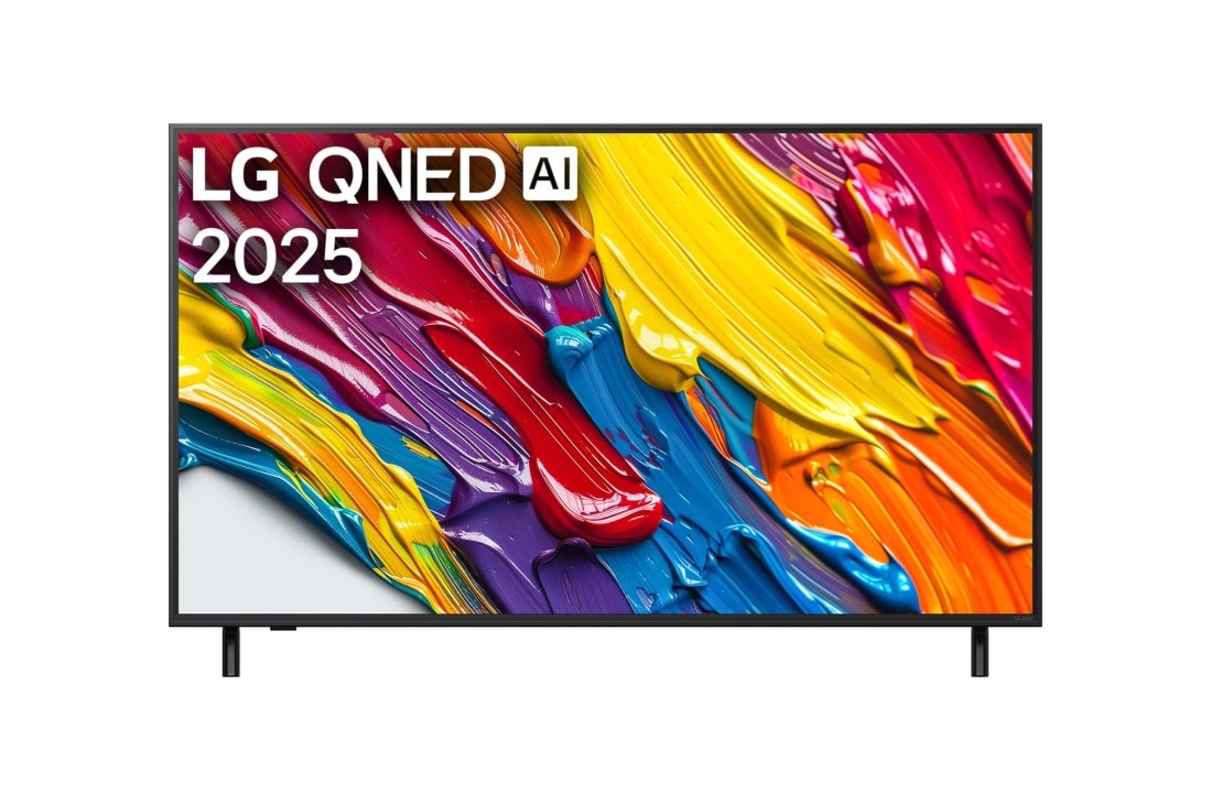 LG 55 -palcový LG QNED AI QNED82 4K Smart TV 2025, Pohľad spredu na televízor LG QNED82 TV, logo LG QNED AI v hornom rohu. Na televízore LG QNED TV sa zobrazujú farebné textúry pripomínajúce maľbu, ktoré sa spájajú., 55QNED82A6B