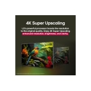 LG 43 palcový LG UHD AI UA75 4K Smart TV 2025, Porovnanie zlepšenia kvality obrazu pomocou technológie LG 4K Super Upscaling pred a po použití. Dva panely, ktoré zobrazujú rovnaký obrázok farebného vtáka sediaceho na konári v lese, panel vpravo je, 43UA75006LA, thumbnail 6