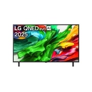 LG 50&nbsp;palcový LG QNED evo AI QNED87 MiniLED 4K Smart TV 2025, Pohľad spredu na LG QNED evo QNED92 TV, logo LG QNED evo AI v hornom rohu. Na televízore LG QNED evo QNED92 TV sa zobrazujú farebné textúry pripomínajúce maľbu, ktoré sa spájajú., 50QNED87A6D, thumbnail 1
