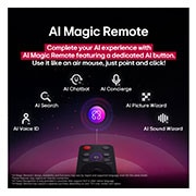 LG 55&nbsp;palcový LG QNED evo AI QNED87 MiniLED 4K Smart TV 2025, LG AI Magic Remote so zvýrazneným tlačidlom AI. Okolo neho sú rôzne funkcie, ku ktorým môže používateľ získať prístup z tlačidla. AI Voice ID, AI Search, AI Chatbot, AI Concierge, AI Picture Wizard, A, 55QNED87A6B, thumbnail 10