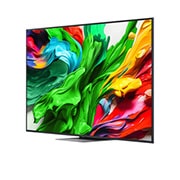 LG 75 -palcový LG QNED evo AI QNED87 MiniLED 4K Smart TV 2025, Pohľad spredu a z boku na televízor LG QNED evo AI QNED85 4K Smart TV, kde sa zobrazujú jeho dĺžka, šírka, výška a hĺbka., 75QNED87A6B, thumbnail 4