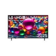 LG 50 palcový LG UHD AI UA74 4K Smart TV 2025, Pohľad spredu na UHD UA74 TV, logo LG UHD AI v hornom rohu. Na televízore LG UHD TV sa zobrazujú farebné textúry pripomínajúce maľbu, ktoré sa spájajú., 50UA74006LB, thumbnail 1