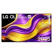 LG 97 palcový LG OLED evo AI G5 4K Smart TV 2025, Pohľad spredu na LG OLED evo AI G5 4K Smart TV. Na obrazovke sa zobrazuje emblém 12 rokov svetovej jednotky v OLED a logo LG OLED evo AI 2025., OLED97G54LW, thumbnail 1